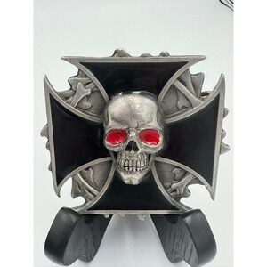 Bergamot 2005 Skull Red Eyes Iron Cross Pewter Belt Buckle C-261 Made in USA